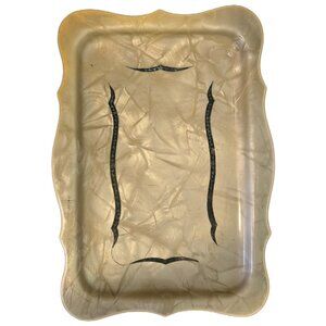 Vintage Decorative Tray Marbled Beige Black Scalloped Edge Vanity Girly Decor